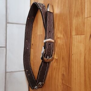 Brighton Leather Belt Safari Silver-Tone Animal Studs Brown Vintage - Sz 32